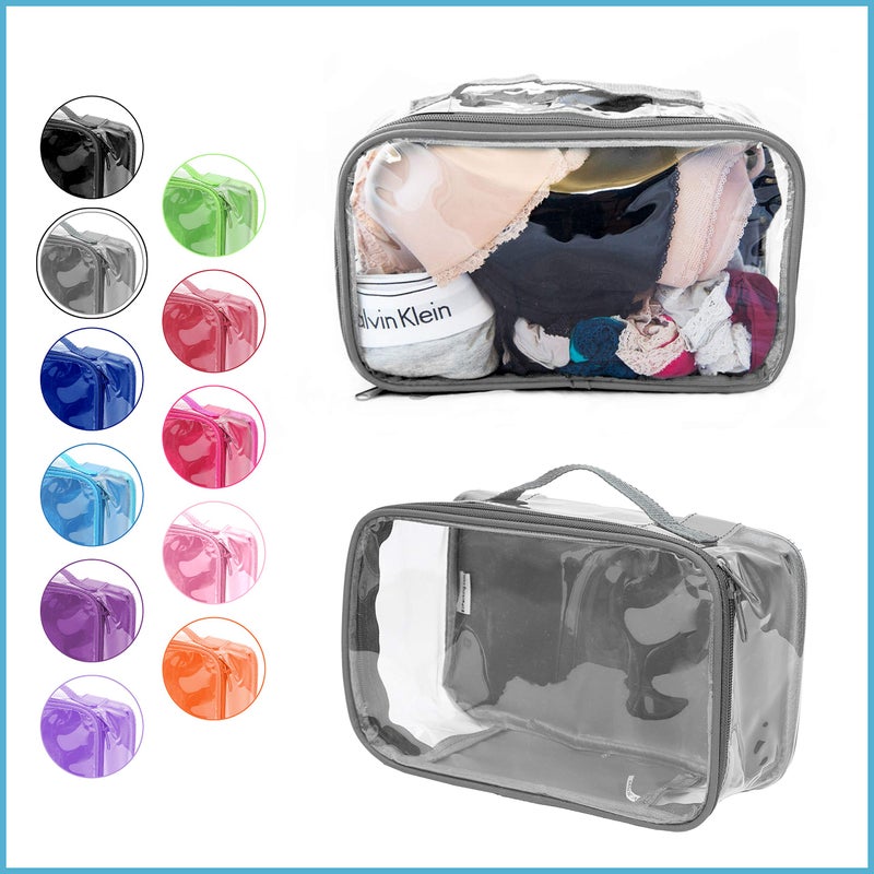 EzPacking Small Clear Travel Packing Cube/See Through PVC Plastic Pouch for Carry On Suitcase, Backpack or Diaper Bag/Transparent Multipurpose Accessories, Makeup & Underwear Organizer w/Handle (Gray) - Image 2